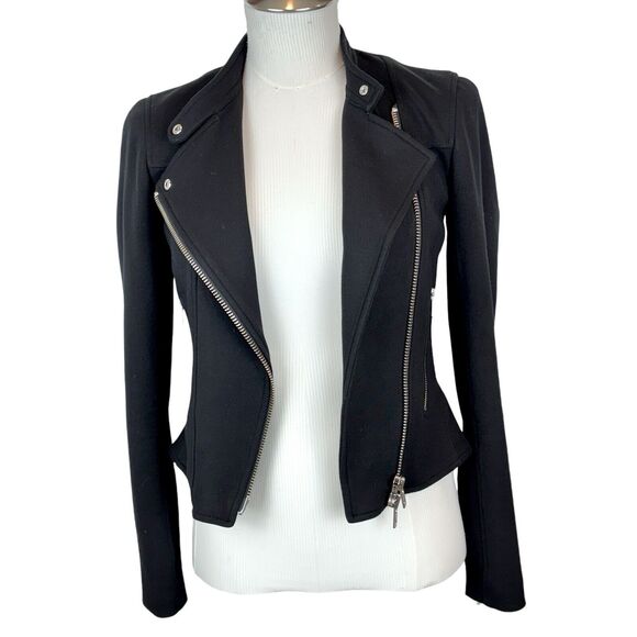 EUC Theory Asymmetrical Black Moto‎ Jacket Zippers Size 0 Pockets - Picture 2 of 10